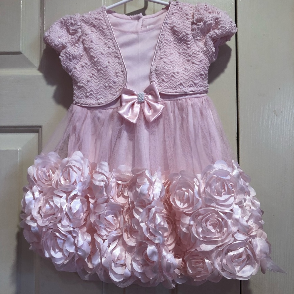 Nannette Pink Floral Tulle Baby Dress size 24 months bow